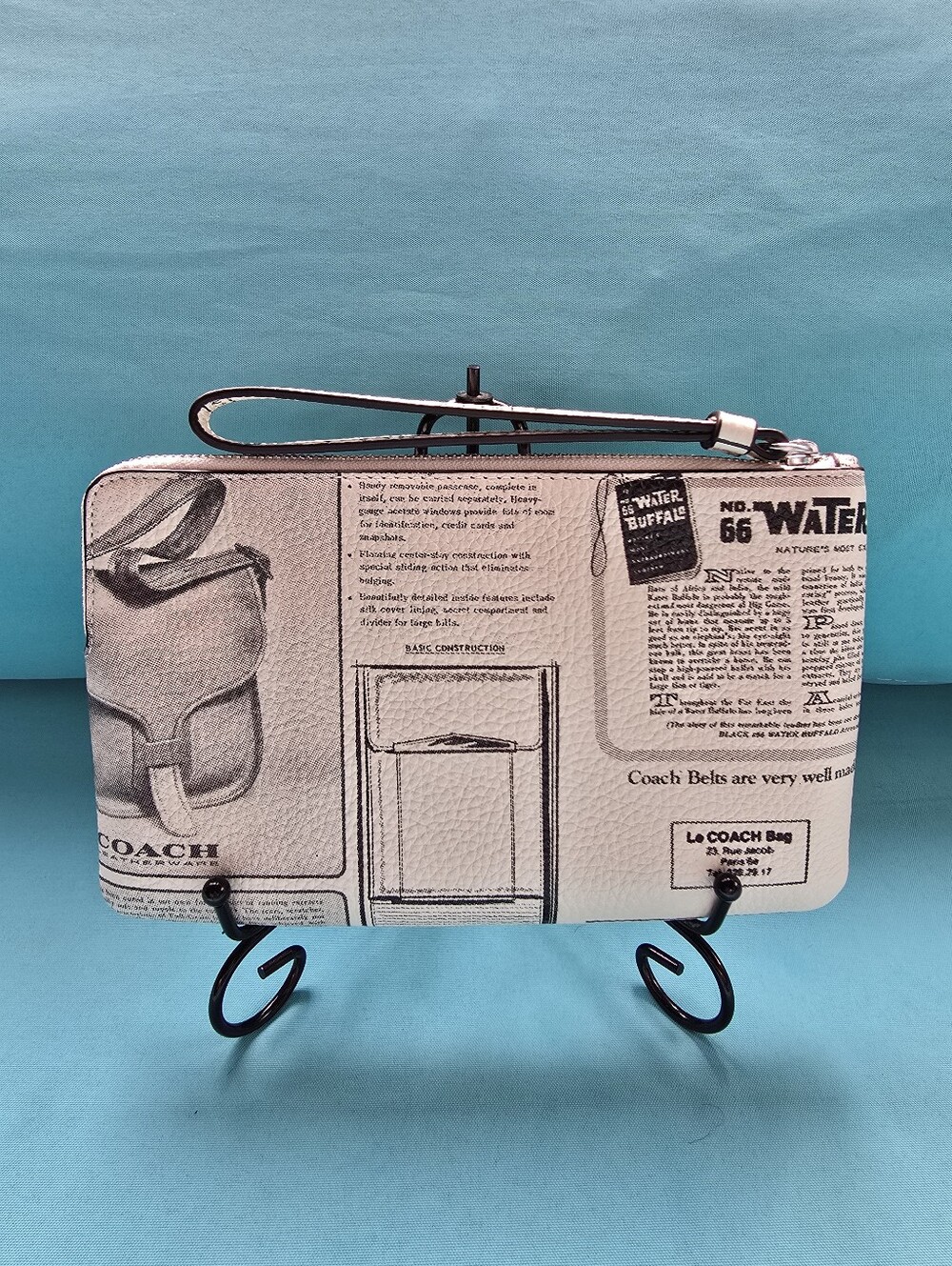 Coach 1 Of A Kind Limited Edition Large Corner Zip Wristlet with Newspaper Print - Picture 2 of 5